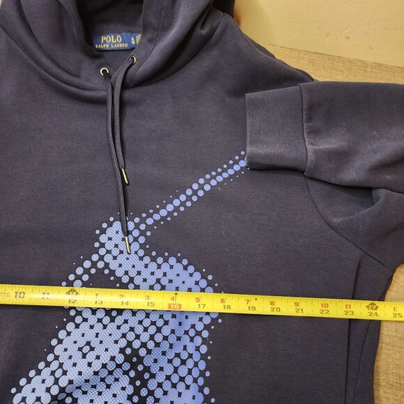 Polo Ralph Lauren Hoodie Sweatshirt Big Pony Dot War Print Mens Size XL Blue - Picture 6 of 7